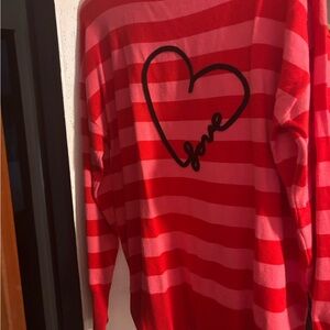 Striped Red and Pink Sweater with Heart Design